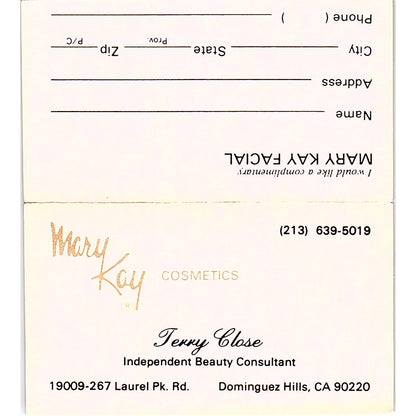 Terry Close Mary Kay Consultant Dominguez Hills CA Vintage Business Card SE3-B14