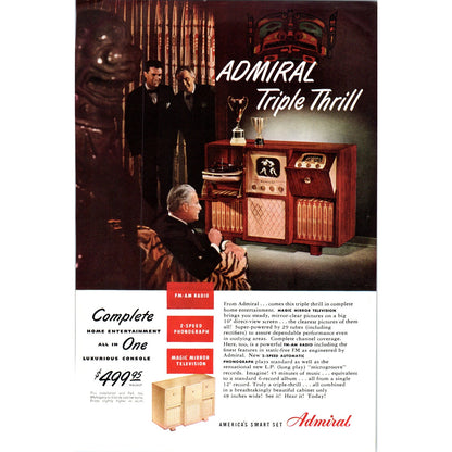 Admiral Triple Thrill Mahogany Television TV Teleset - Vintage Magazine Ad D20