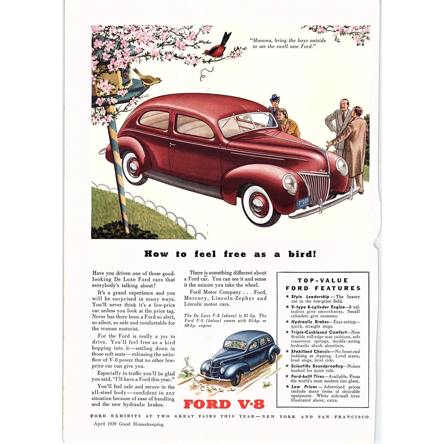 1939 Deluxe Ford V-8 Automobile Vtg Magazine Ad 10x13 V8