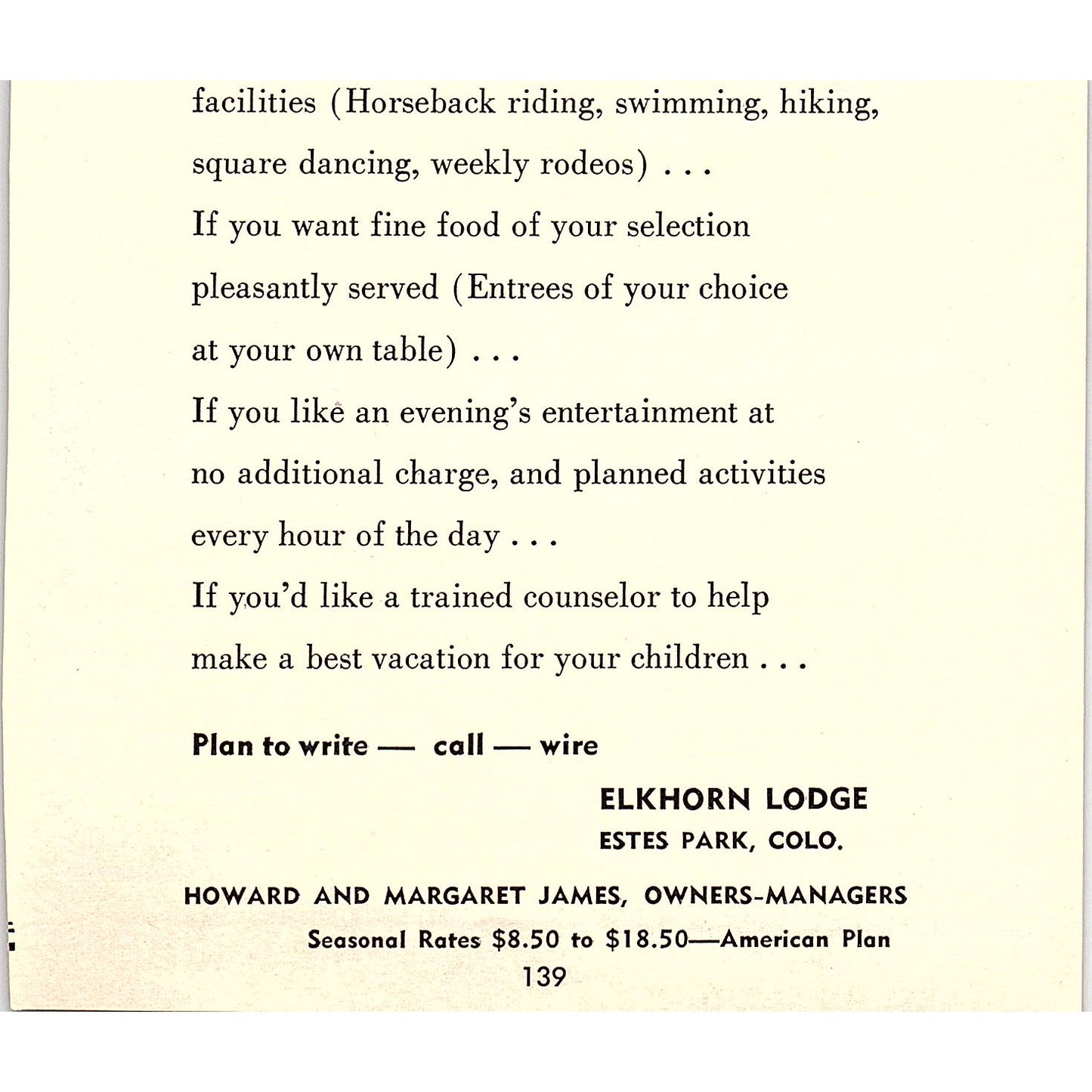 Steads Ranch Resort Hotel Edgar M Stopher Denver CO 1958 Ad AG1-H3