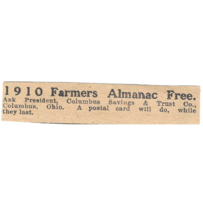 Columbus Savings and Trust Co Almanac Offer Ohio 1910 Magazine Ad AF1-SS9