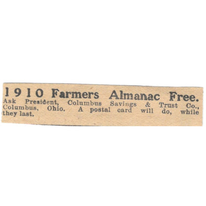 Columbus Savings and Trust Co Almanac Offer Ohio 1910 Magazine Ad AF1-SS9
