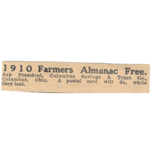 Columbus Savings and Trust Co Almanac Offer Ohio 1910 Magazine Ad AF1-SS9