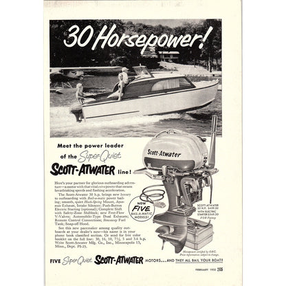 Scott-Atwater Super Quiet Outboard Motor Minneapolis MN 1955 Ad AG1-5