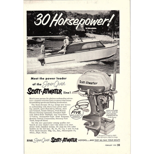 Scott-Atwater Super Quiet Outboard Motor Minneapolis MN 1955 Ad AG1-5