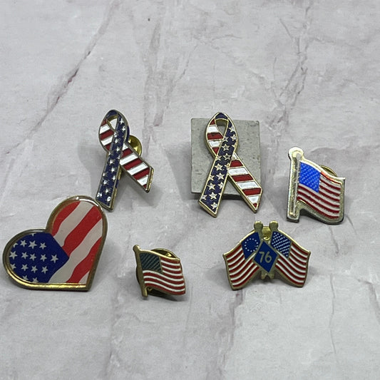 Vintage Lot of 6 Patriotic American Flag Lapel Pin Pinback Buttons SB7