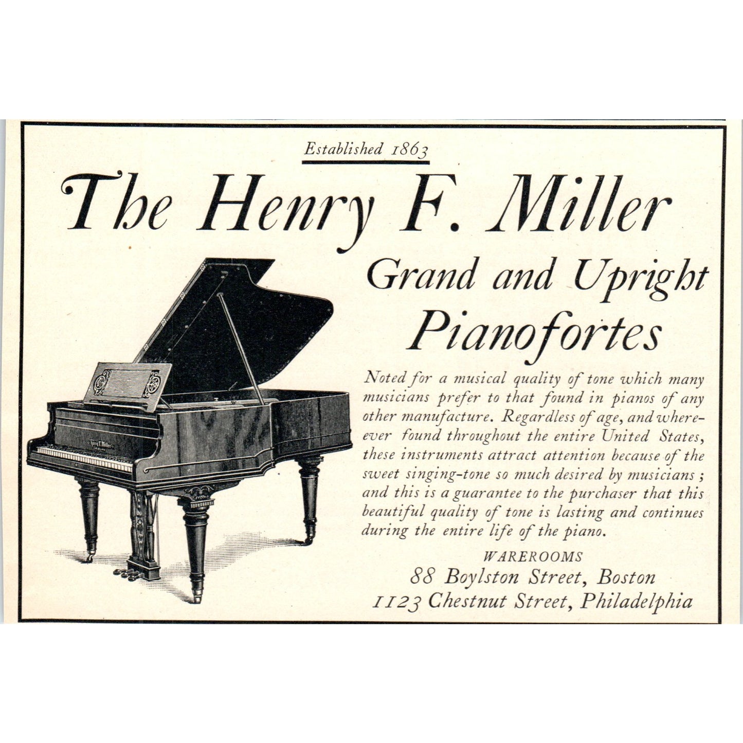 Henry F. Miller Pianoforte Pianos Boston Philadelphia 1900 Victorian Ad AB8-MA5