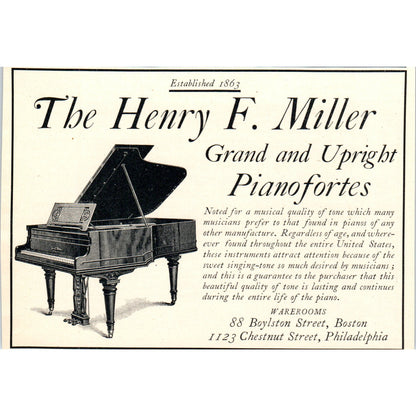 Henry F. Miller Pianoforte Pianos Boston Philadelphia 1900 Victorian Ad AB8-MA5