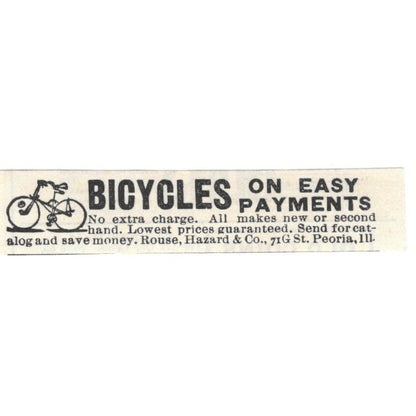 Bicycles - Rouse, Hazard & Co Peoria IL c1890 Victorian Ad AE9-CH3