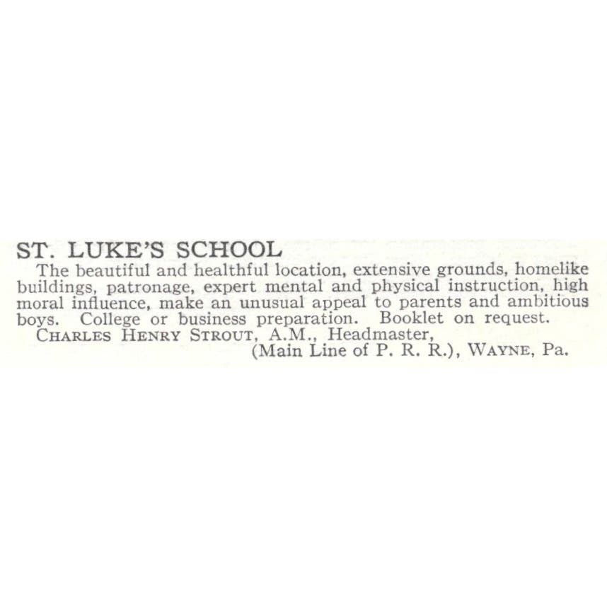 St. Luke's School Charles Henry Strout Wayne PA c1918 Advertisement AE5-SV2