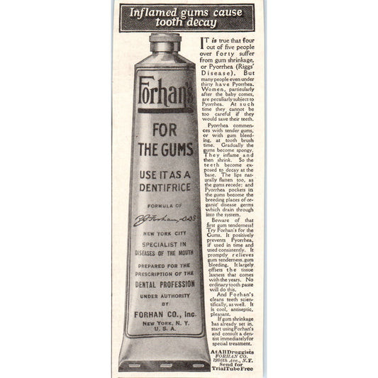 Forhan's For The Gums Dentifrice New York 1918 Magazine Ad AF1-WH1