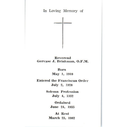 1982 Rev. Gervase J. Brinkman Funeral Prayer Card St. Francis Prayer TH2-PC1