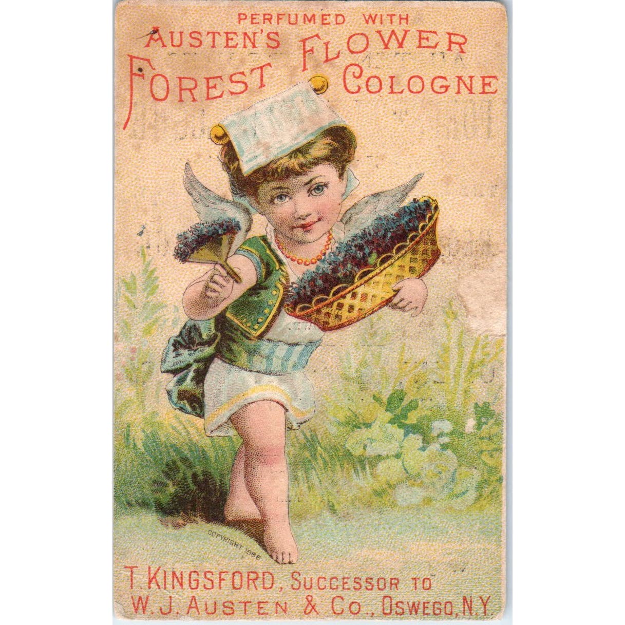 T. Kingsford W.J. Austen & Co Perfume Oswego NY c1880 Victorian Trade Card AE5