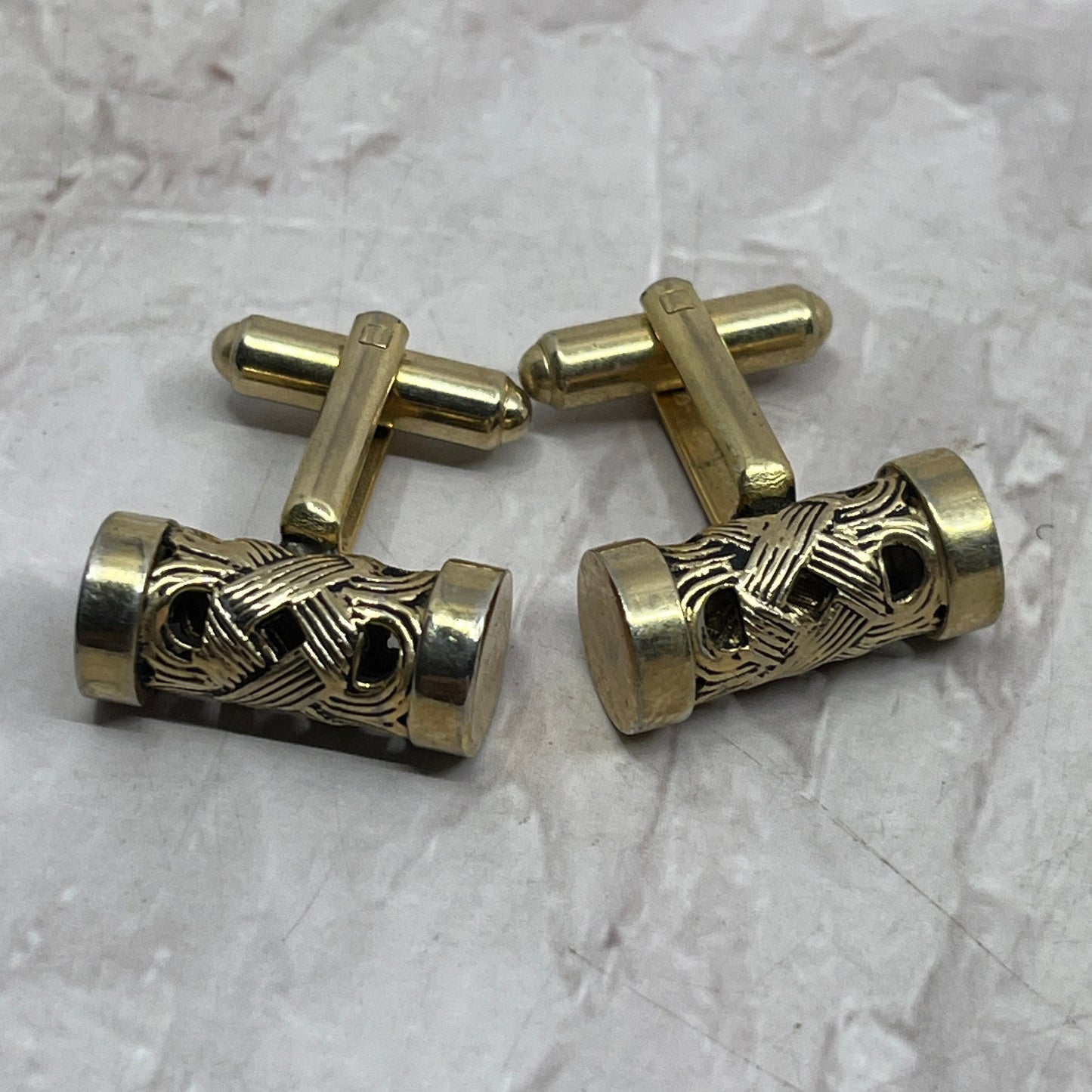 Vintage MCM Open Drum Filigree Gold Tone Cufflinks Set SE5