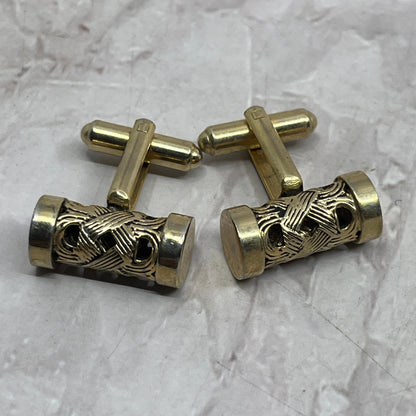Vintage MCM Open Drum Filigree Gold Tone Cufflinks Set SE5