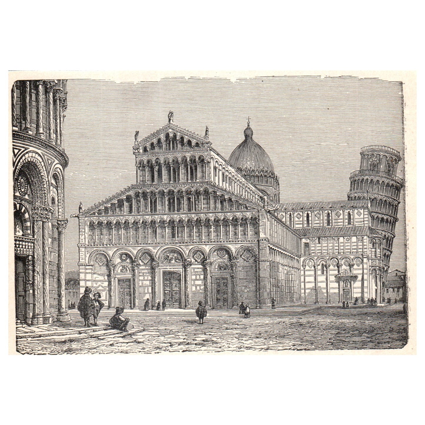 Cathedral of Pisa and Leaning Tower 1911 Engraving Print AF5-7