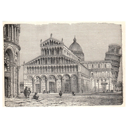 Cathedral of Pisa and Leaning Tower 1911 Engraving Print AF5-7