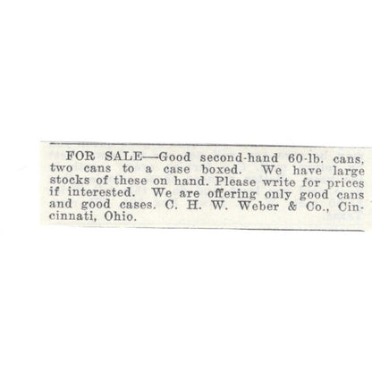 C.H.W. Weber & Co Honey Cans Cincinnati Ohio 1926 Ad AG3-S22