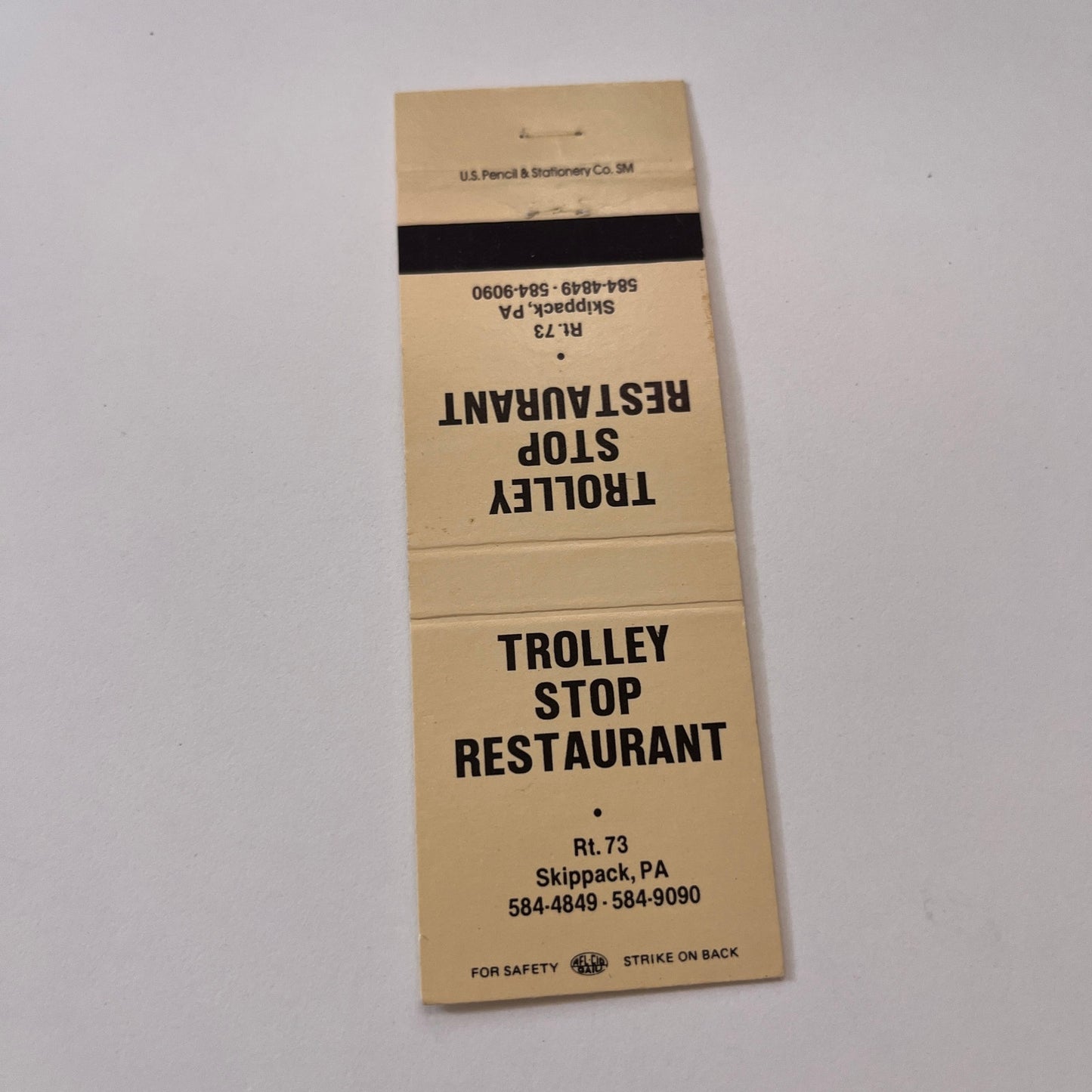 Trolley Stop Restaurant Skippack PA Vintage Matchbook Cover TB6-MB2-1