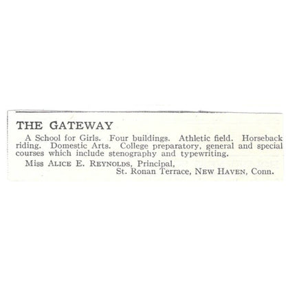 The Gateway School for Girls Alice E. Reynolds St. Ronan Terrace 1918 Ad AE5-SV3