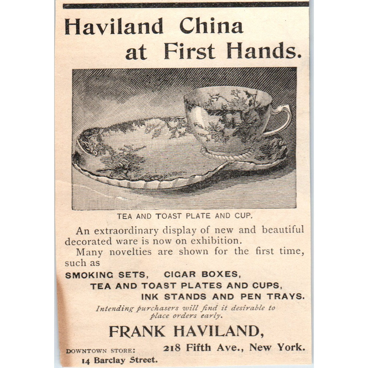 Frank Haviland China Sets Fifth Ave NY 1892 Magazine Ad AB6-3