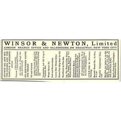 Winsor & Newton Ltd Art Supplies Broadway New York City - 1908 Ad AF4-3