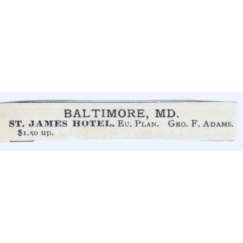 St. James Hotel Baltimore MD Geo. F. Adams 1893 Judge Magazine Ad AB9-SB