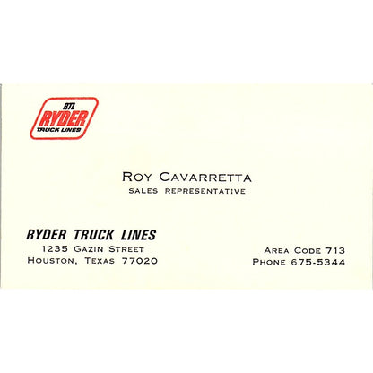 Ryder Truck Lines Roy Cavarretta Houston Texas Vintage Business Card SB4-B6