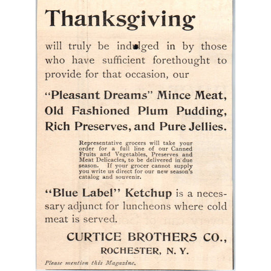 Curtice Brothers Co Blue Label Ketchup Rochester NY 1892 Magazine Ad AB6-3