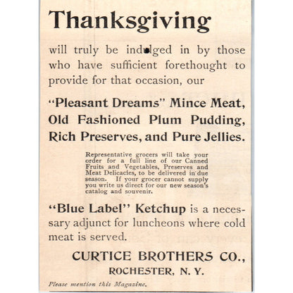 Curtice Brothers Co Blue Label Ketchup Rochester NY 1892 Magazine Ad AK6-M1