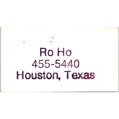 Ro Ho Houston Texas Vintage Business Card SD8-B16