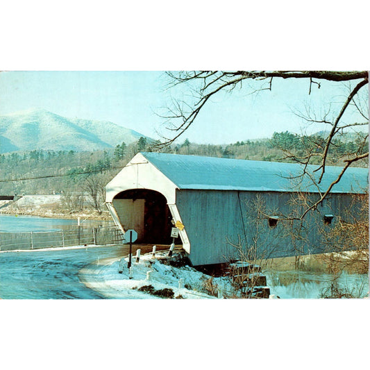 Covered Bridge Mt Ascutney Connecticut River Windsor VT Vintage Postcard PD2
