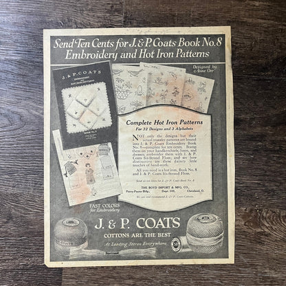 JP Coats Cottons Embroidery & Hot Iron Patterns by Anne Orr Magazine Ad 10x14 V7
