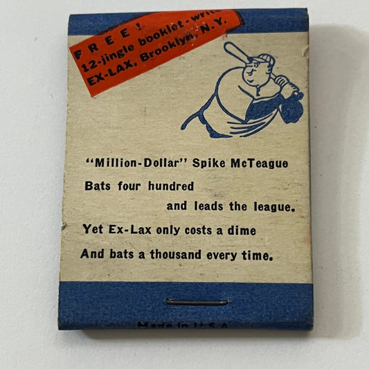 Ex-Lax Million-Dollar Spike McTeague Cartoon Vintage Matchbook Cover TB6-MB1-3
