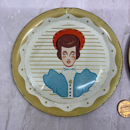 Retro Kitsch Tin Copper plates Victorian Man & Woman Handlebar Mustache 5" SF4