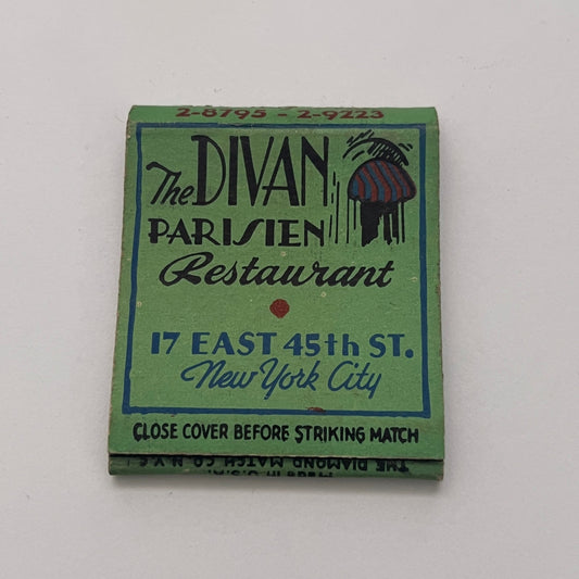 The Divan Parisien Restaurant 45th St. NYC NY Vintage Matchbook Cover TB8-MB-1