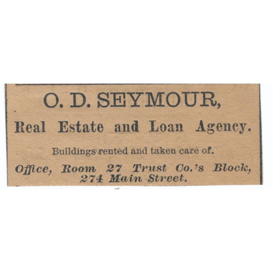 O..D. Seymour Real Estate Main Street Hartford 1886 Newspaper Ad AF7-SS7