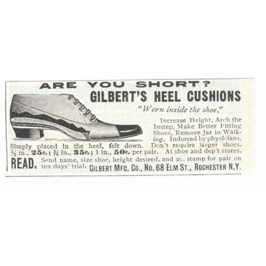 Gilbert's Heel Cushions Rochester NY c1905 Original Advertisement AE7-SA1