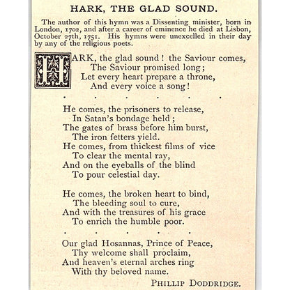Hark, The Glad Sound - Phillip Doddridge 1884 Poem AG3-M1