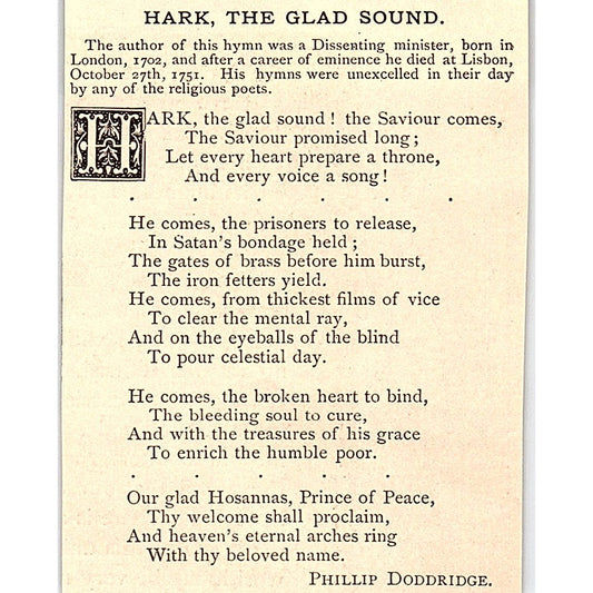Hark, The Glad Sound - Phillip Doddridge 1884 Poem AG3-M1