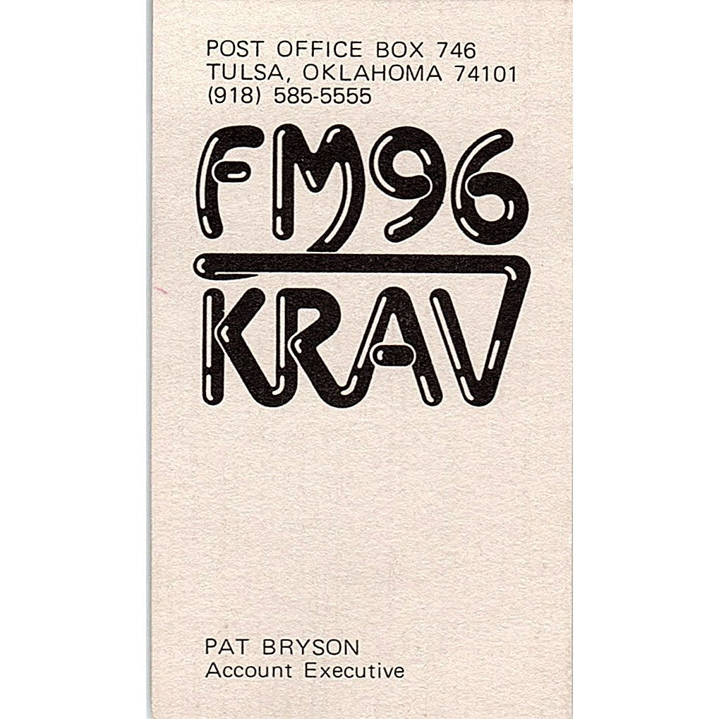 FM96 KRAV Pat Bryson Tulsa OK Vintage Business Card SSB4-B12