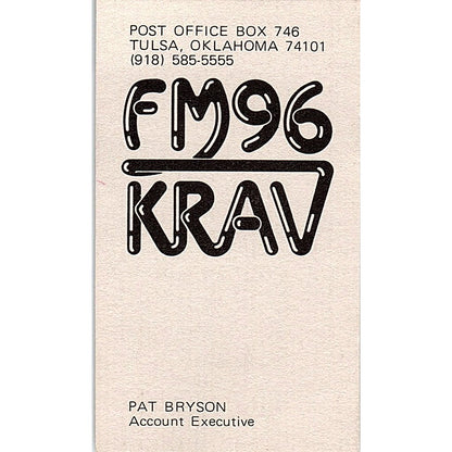 FM96 KRAV Pat Bryson Tulsa OK Vintage Business Card SSB4-B12