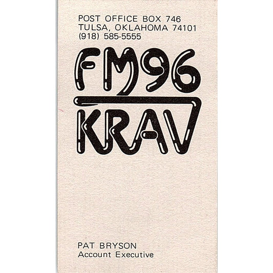 FM96 KRAV Pat Bryson Tulsa OK Vintage Business Card SSB4-B12
