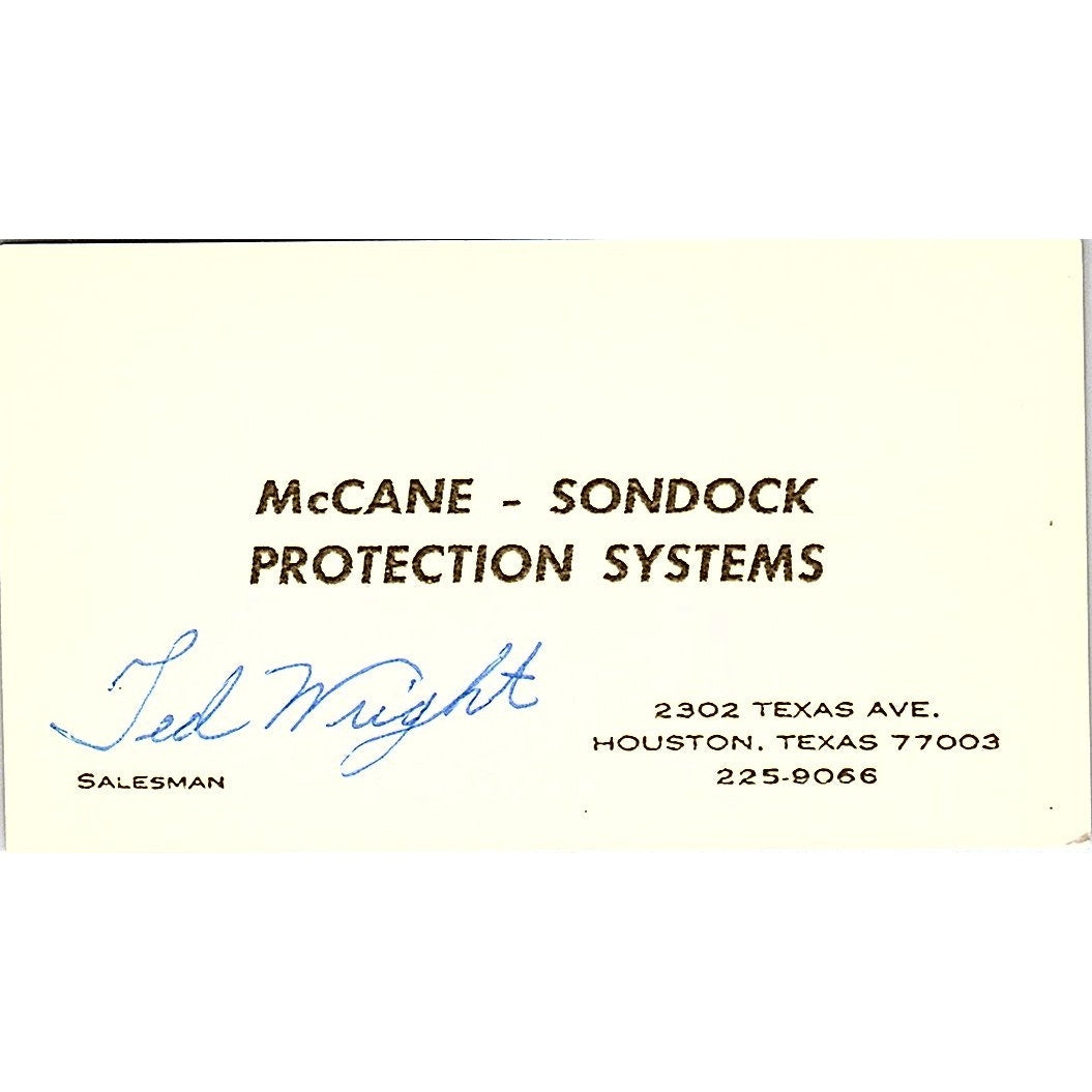 McCane Sondock Protection Systems Jed Wright Houston Texas Business Card SB4-B3