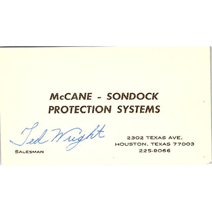 McCane Sondock Protection Systems Jed Wright Houston Texas Business Card SB4-B3