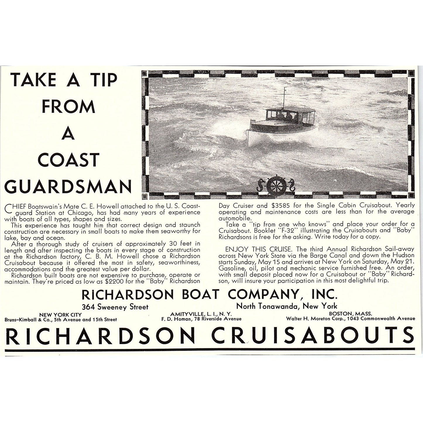 Richardson Boat Company Cruisabout Yachts North Tonawanda NY 1932 AG2-7