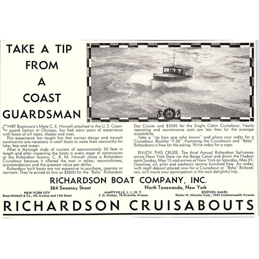 Richardson Boat Company Cruisabout Yachts North Tonawanda NY 1932 AG2-7