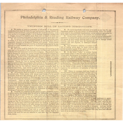 1907 Philadelphia & Reading Railway Company Waybill Billhead Receipt D11