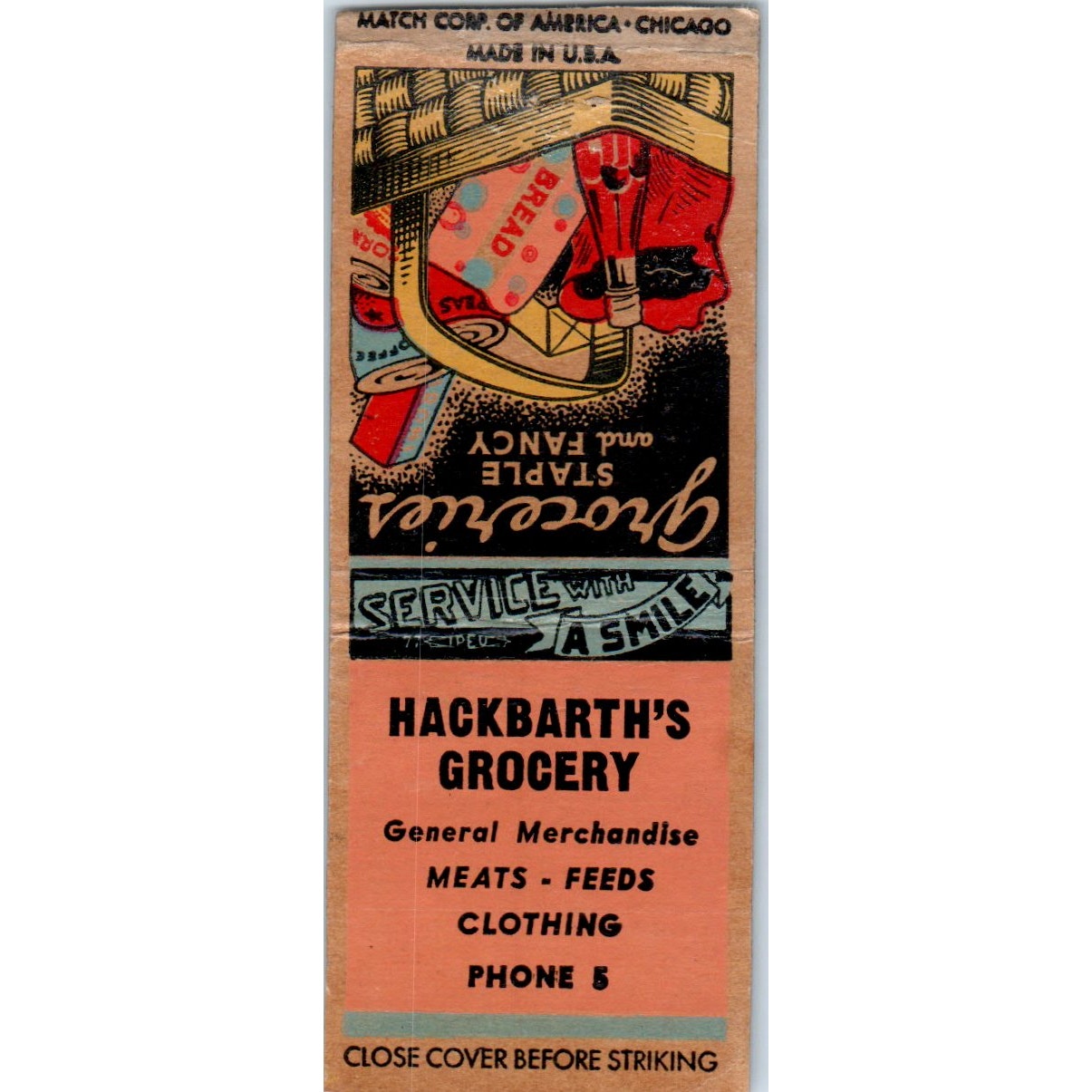 Hackbarth's Grocery Store Vintage Matchbook Cover SD2-Y4