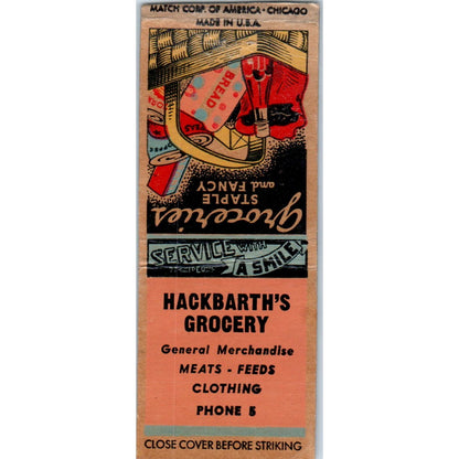 Hackbarth's Grocery Store Vintage Matchbook Cover SD2-Y4